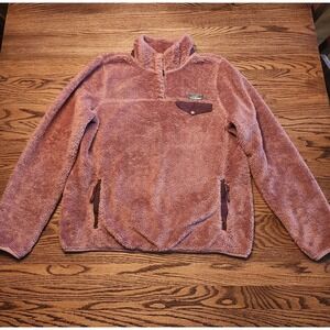 LL Bean High Pile Fleece Pullover Jacket Womens Size Large Rose 1/4 Snap Hiking